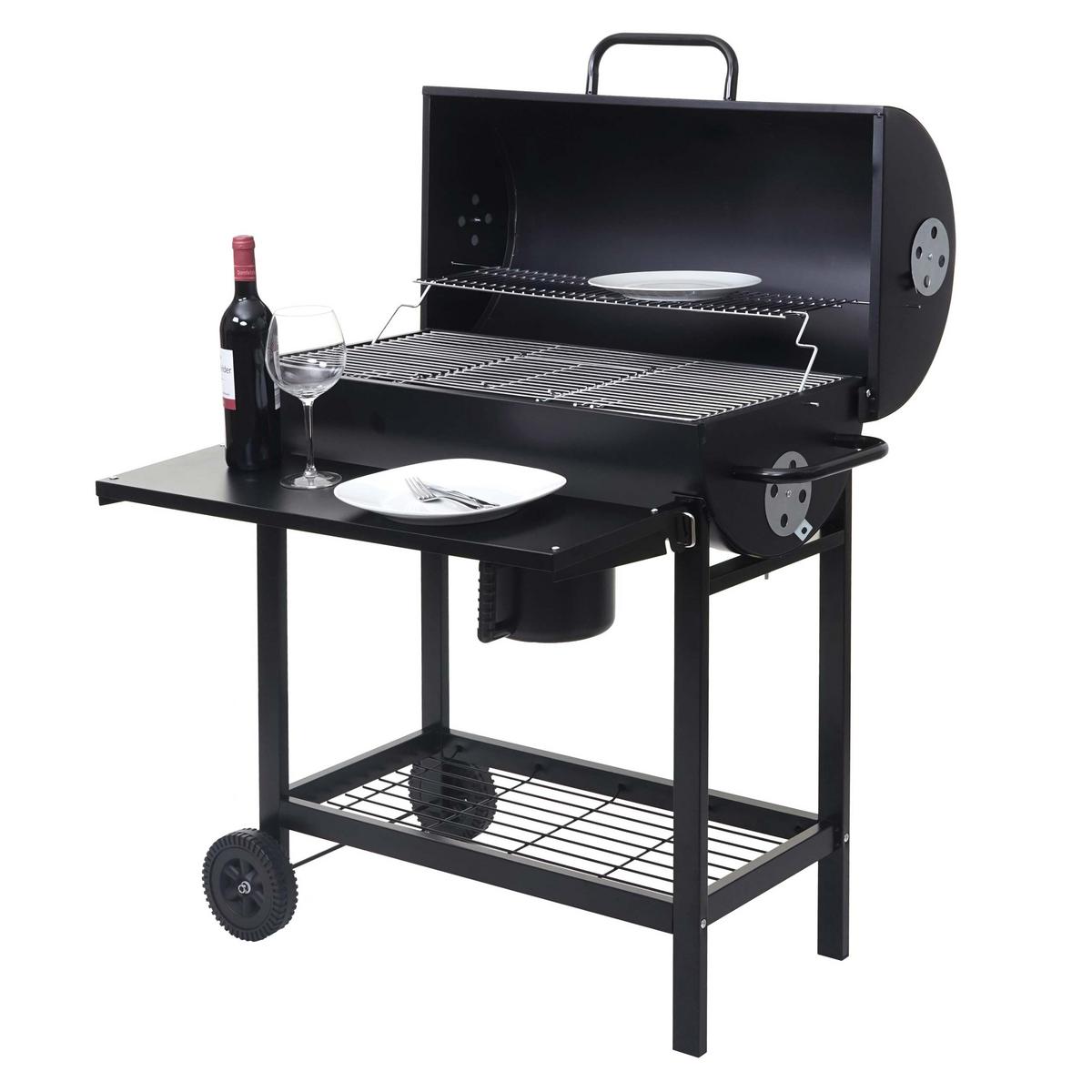 GRILLWAGEN MIT DECKEL UND ABLAGE Schwarz - Schwarz, Metall (93/103/70cm) - MCW