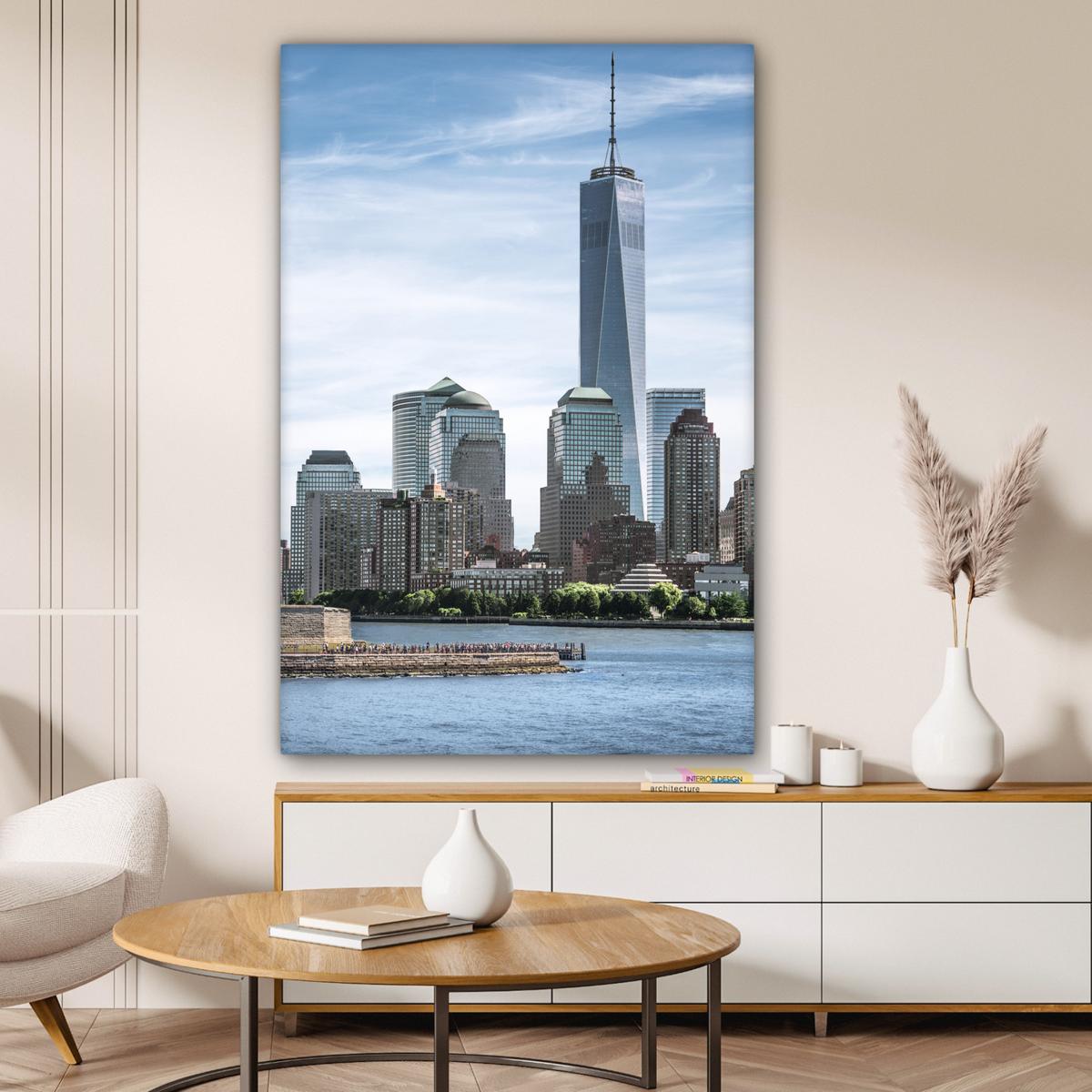 LEINWANDBILD New York - Freiheitsstatue - Wasser Deko XXL 80x120 cm - Hellblau, Textil (80/120cm) - MuchoWow
