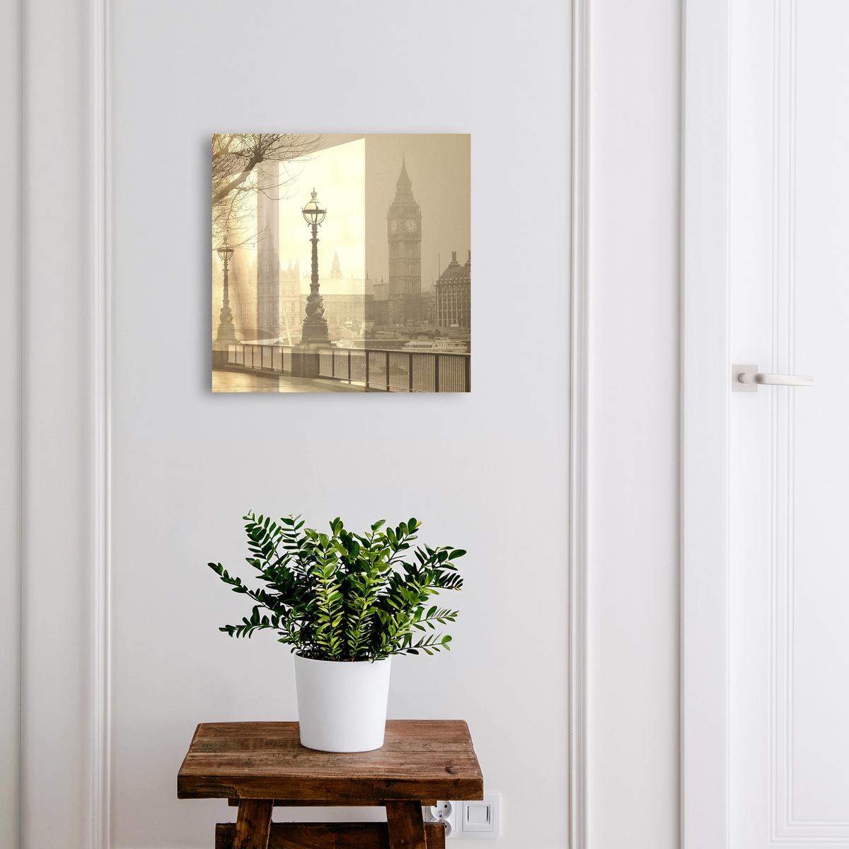 SCHLÜSSELBOX Schwarz 30x30 cm- Türöffnung nach rechts - Nebliges London - Beige, Metall (30/30/5cm) - TULUP