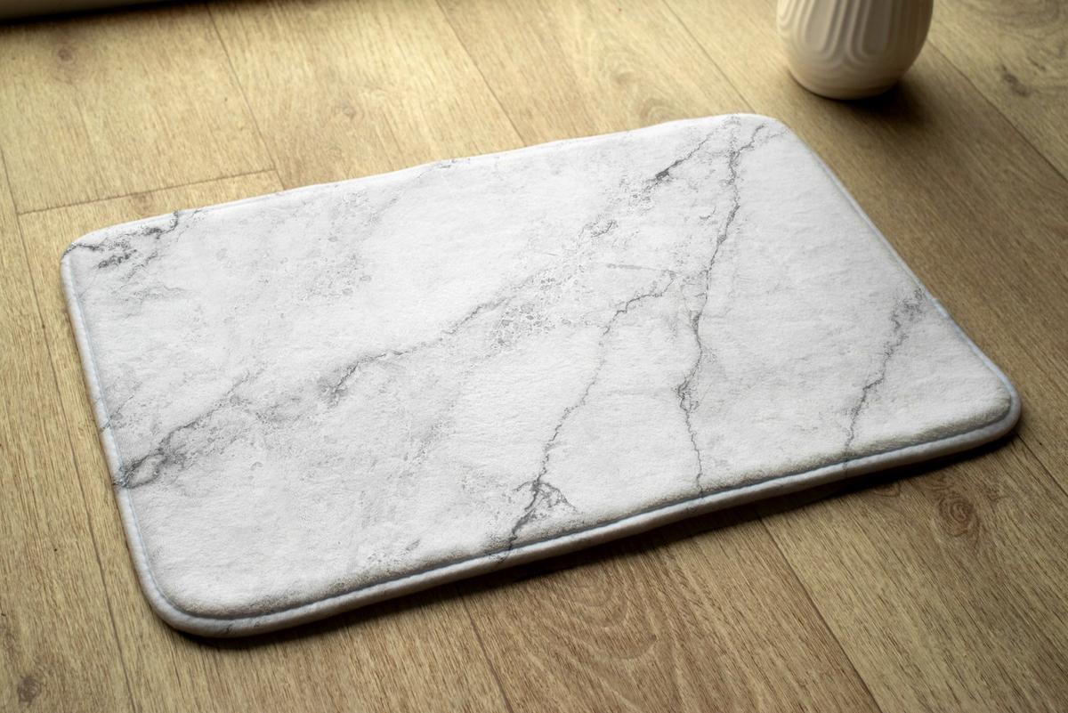 BADTEPPICH 90x60 cm Weißer Marmor - Grau, Textil (90/60cm) - TULUP