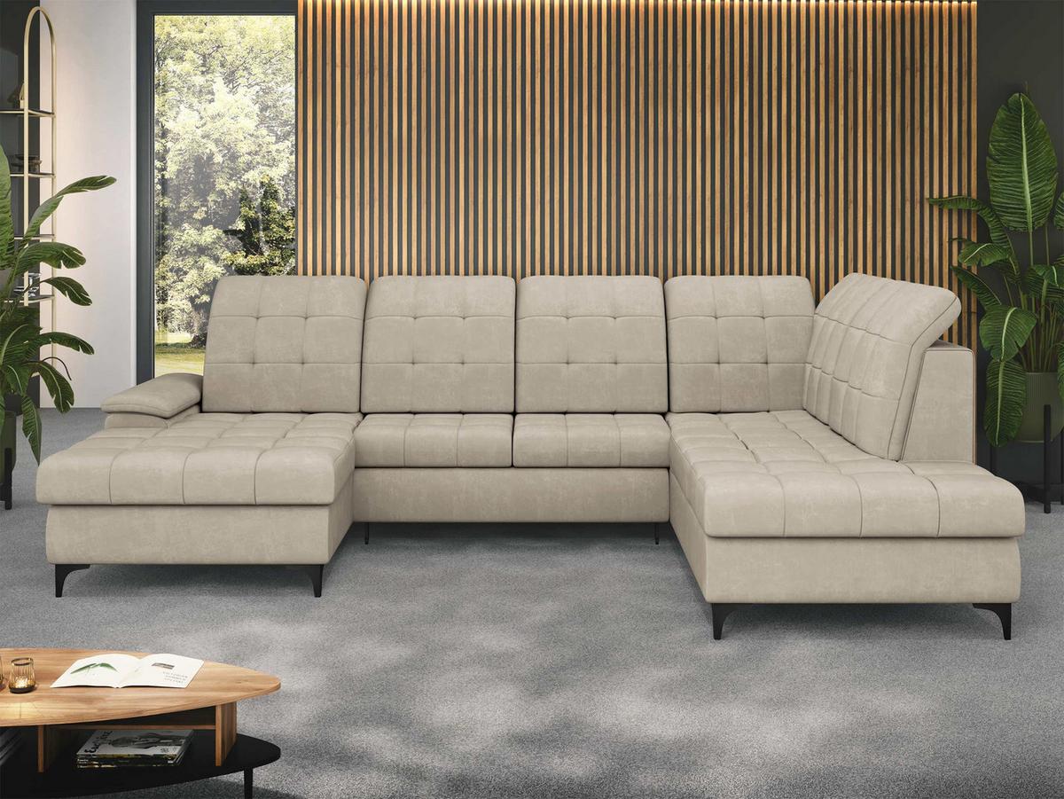 WOHNLANDSCHAFT Enzo, Seite: Links - Beige/Schwarz, Holz/Textil (330/105/212cm) - MIRJAN24