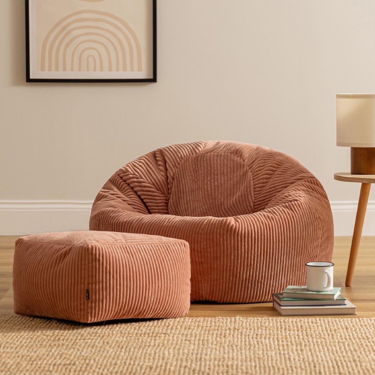 SITZSACK Klassisch + Hocker, Cord - Pink, Kunststoff/Textil (85/50/85cm) - icon