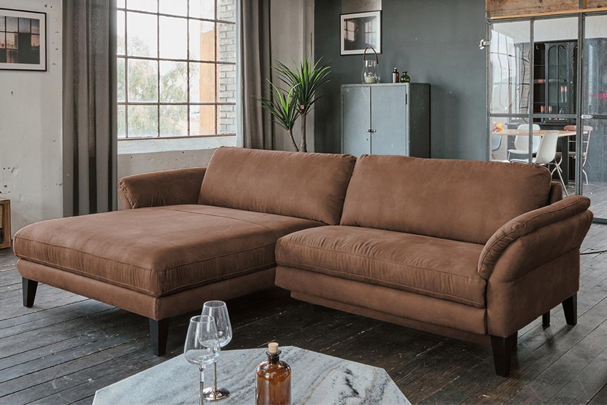 ECKSOFA MALTA Braun Webstoff - Schwarz/Braun, Buchenholz/Textil (302/175cm) - KAWOLA