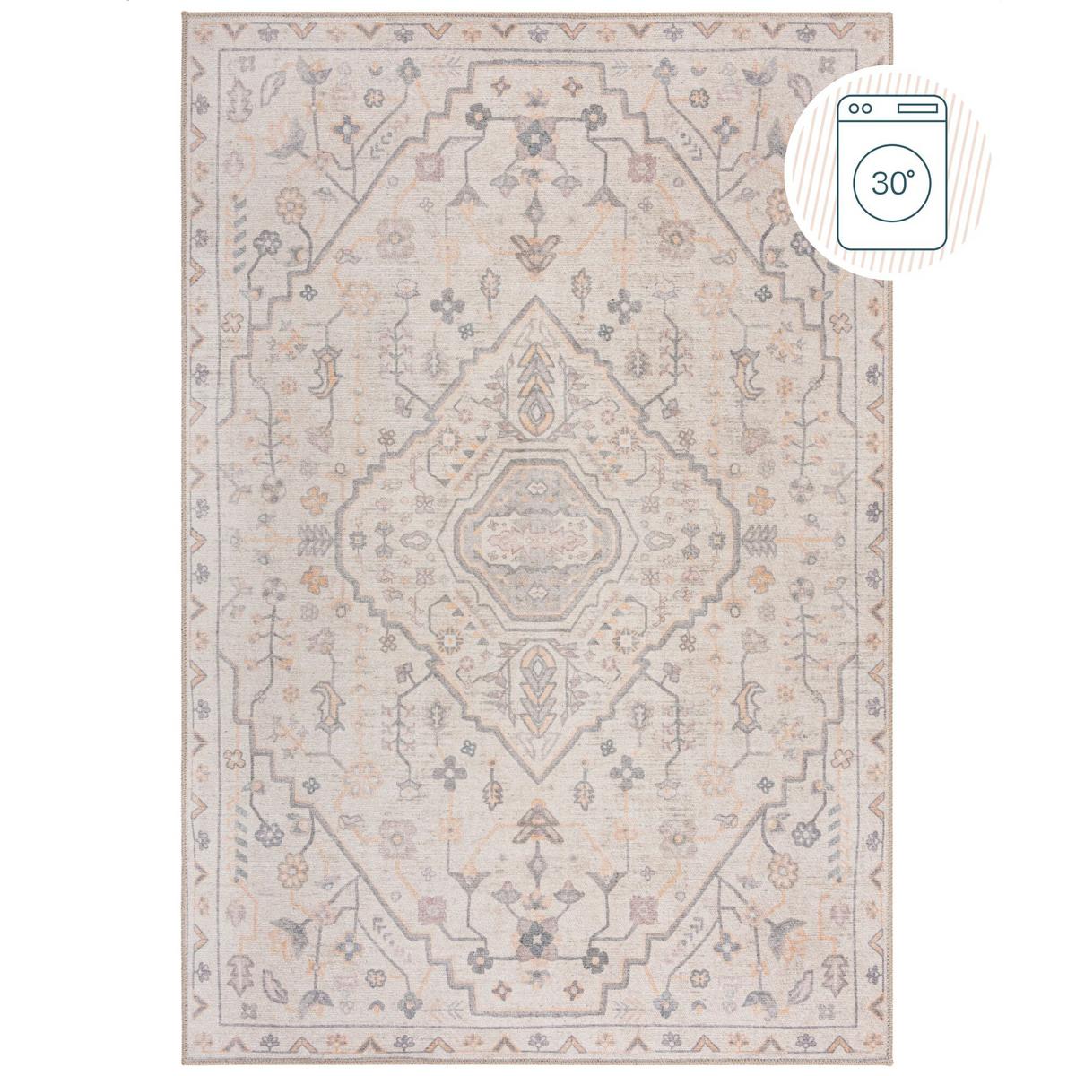 TEPPICH Waschbar HURST, orientalisch mit Medaillon, Beige, 190 x 290 cm - Beige, Textil (290/190cm) - KADIMA DESIGN