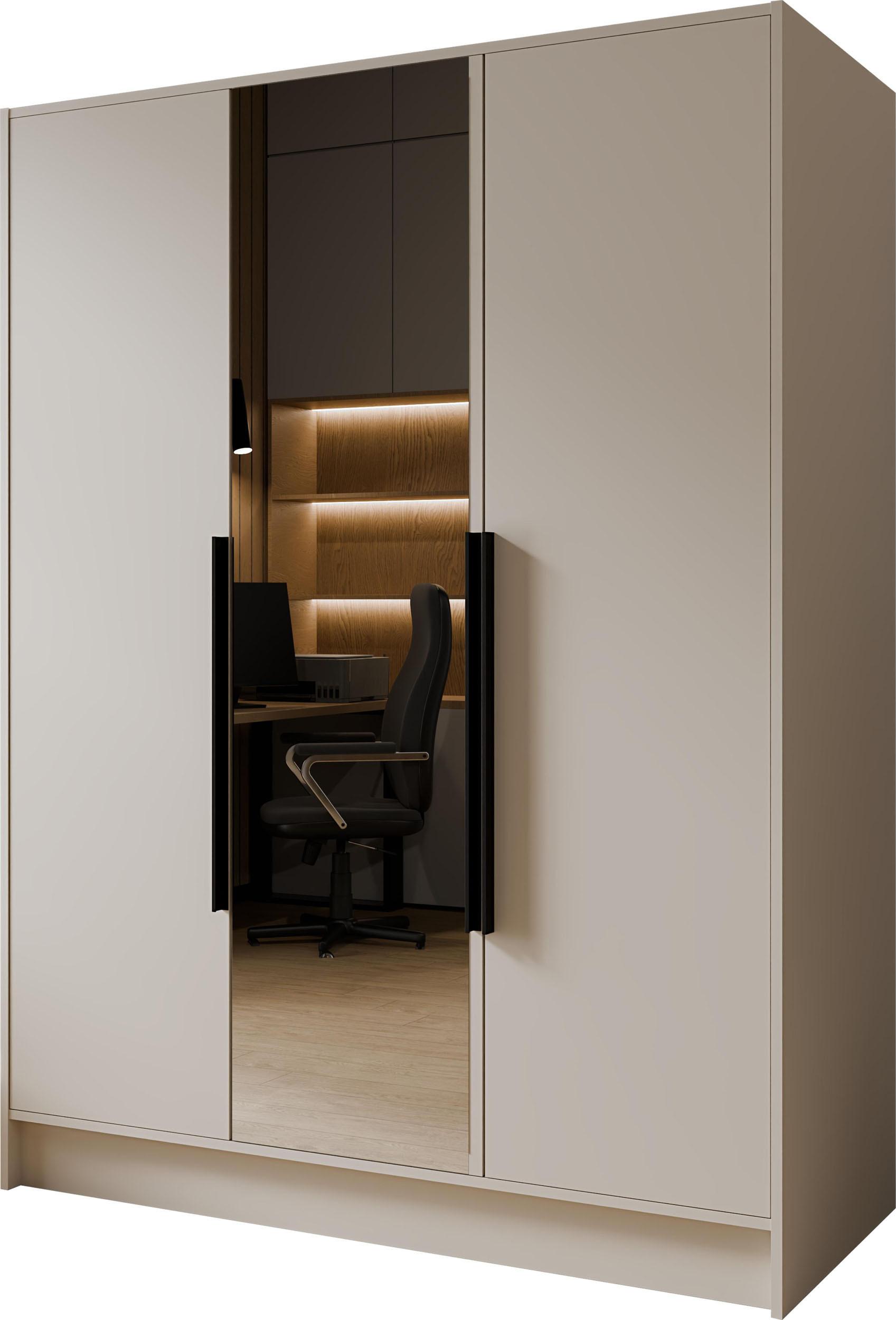 KLEIDERSCHRANK Mono Lux mit Speigel, Drehtüren mit Schwarze Metallgriffe, Kaschmir 150/200/51 cm - Kaschmir/Beige, Holzwerkstoff (150/200/51cm) - WFL GROUP