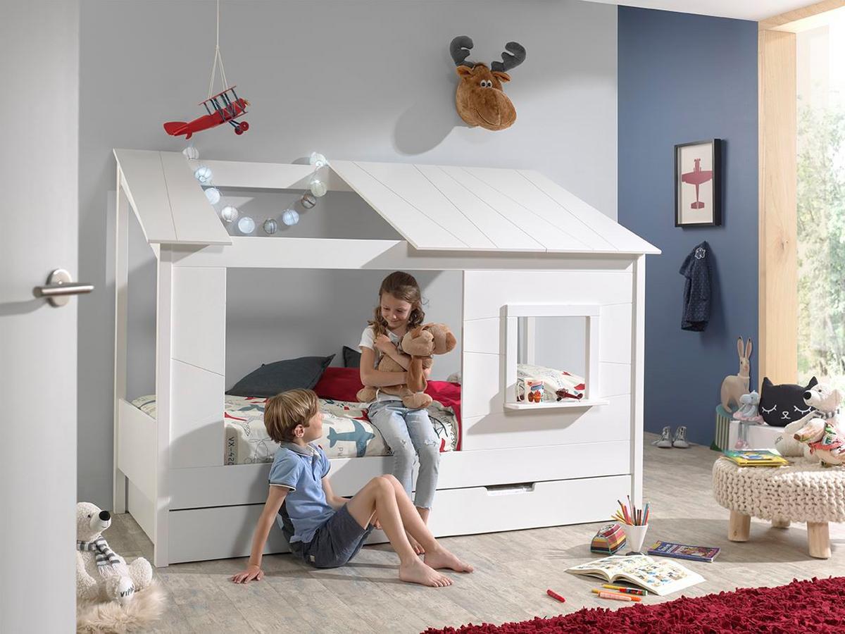 HAUSBETT Katerina 214x159x105 aus MDF+Massivholz in Weiß - Weiß, Holzwerkstoff (90/200cm) - 58aufmkessel
