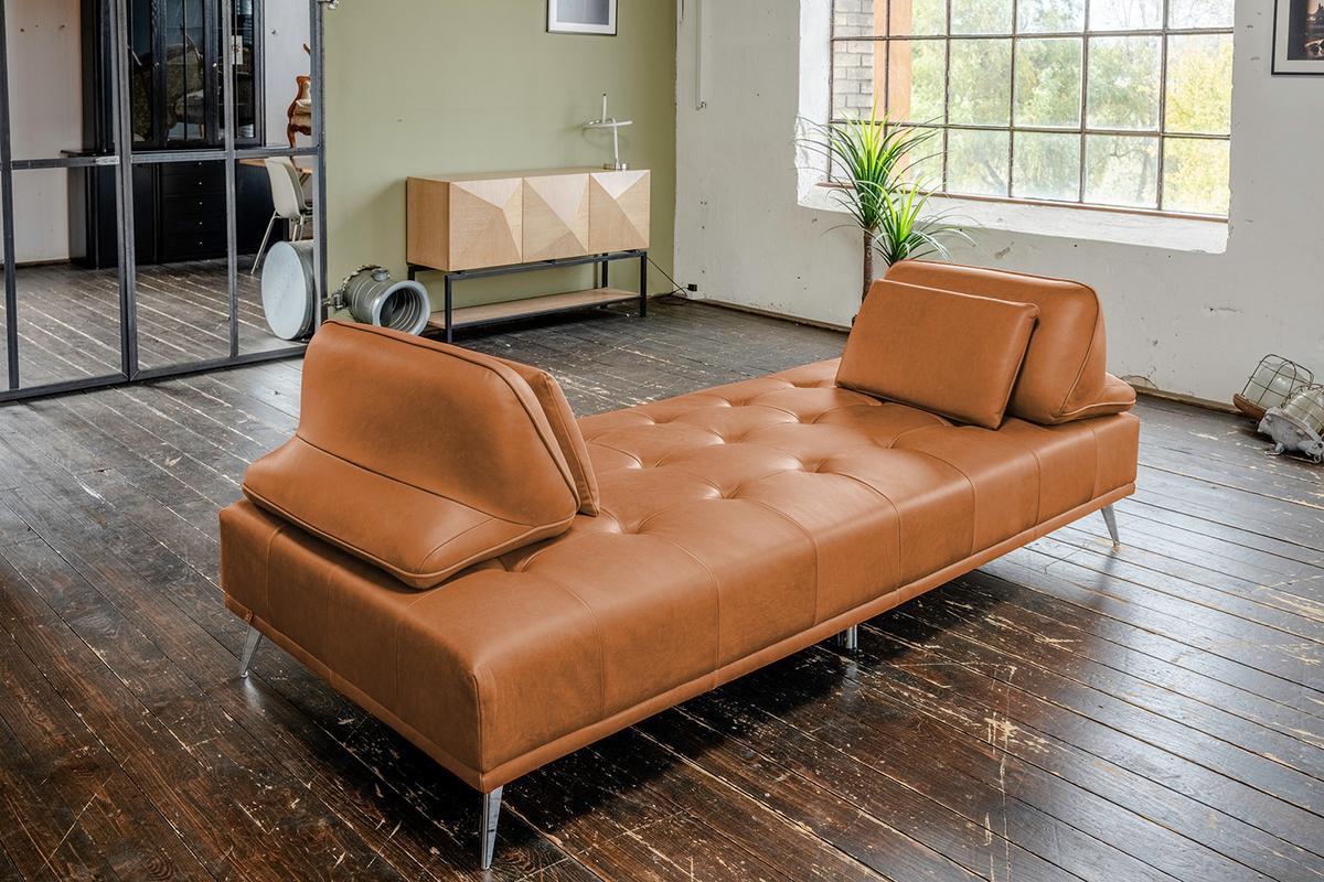 SOFA WIOLO Braun Leder - Silberfarben/Braun, Leder/Metall (240/83/110cm) - KAWOLA