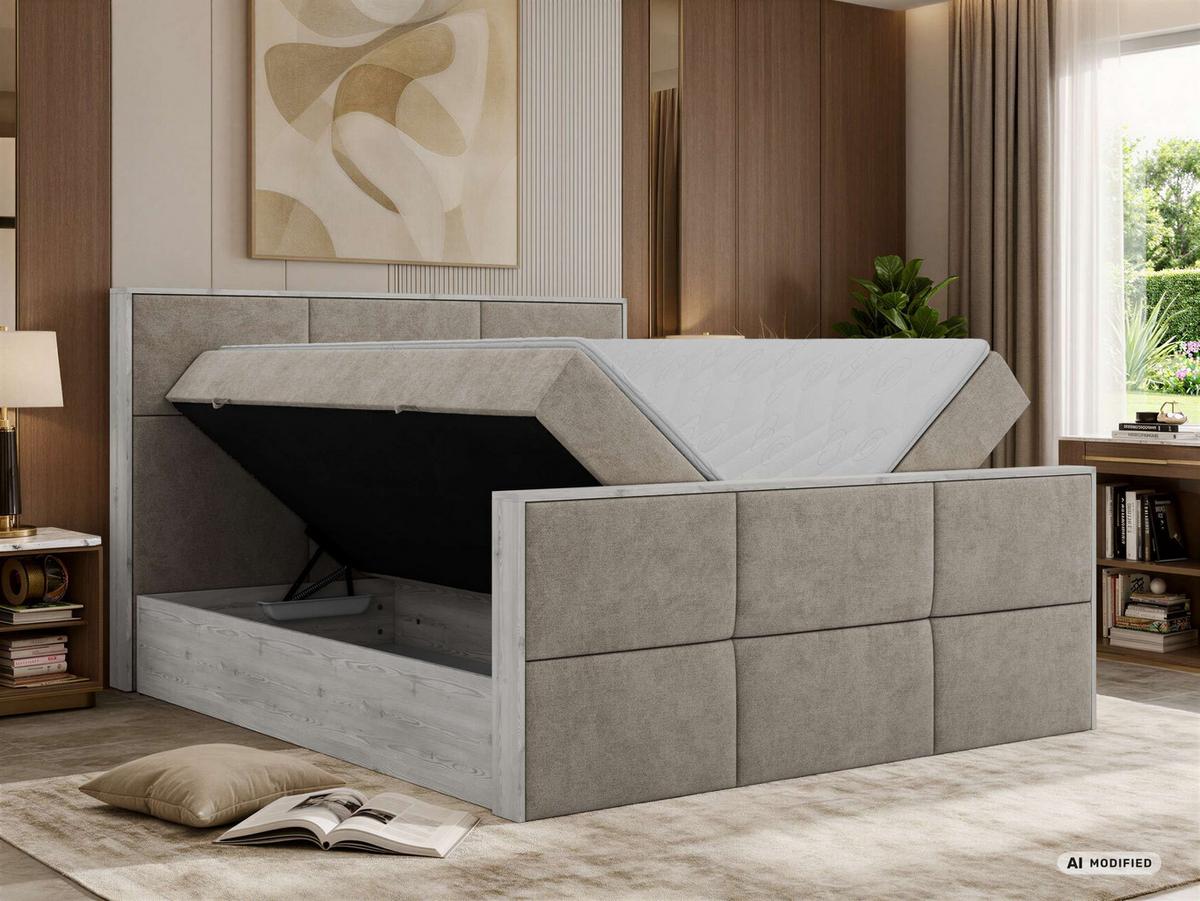 BOXBETT DELNOR DUO 200/200 - Greige Stukture - Topper T25 - H4 - Greige/Schwarz, Kunststoff/Textil (200/200cm) - MKS