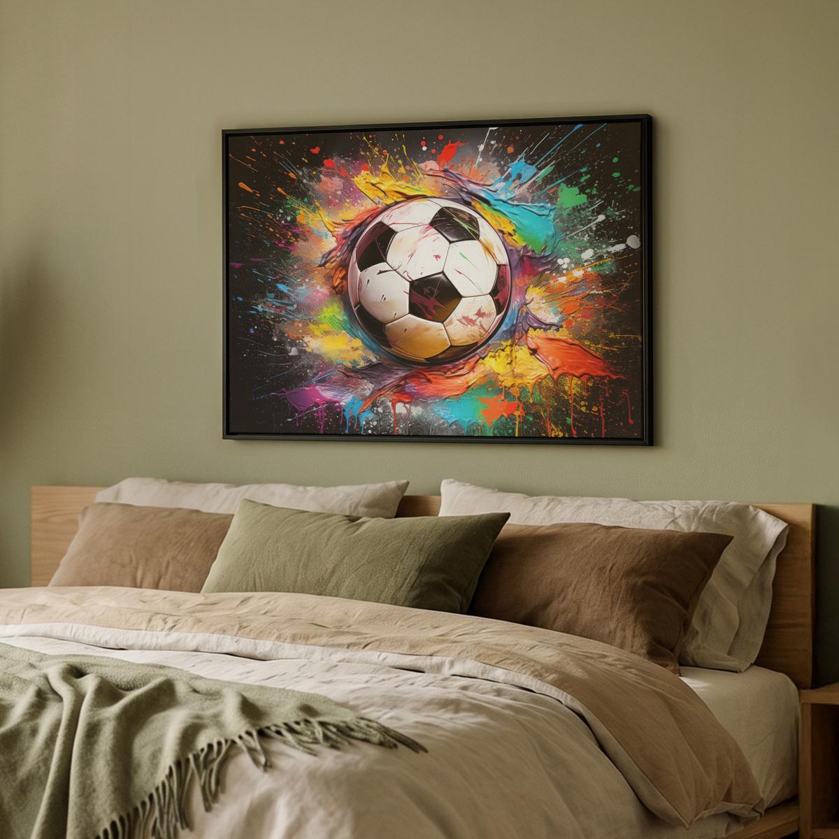 LEINWAND Bilder mit Rahmen - Fußball - Farbe - Farben - Schwarz - Weiß - 70x50 - Weiß, Textil (70/50cm) - MuchoWow