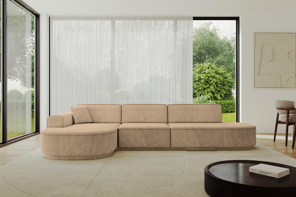 ECKSOFA Ottomane Links MARI-L2-v3 - 328x171x83 cm Taupe Velours - Taupe/Schwarz, Holzwerkstoff/Kunststoff (328/171cm) - ALTDECOR