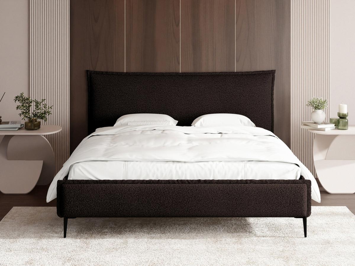 POLSTERBETT Pillow Rise mit Bettkasten, Lattenrost & hohen Metallfüßen in Braun Bouclé 200x200 cm - Birkefarben/Schwarz, Holz/Textil (200/200cm) - WFL GROUP
