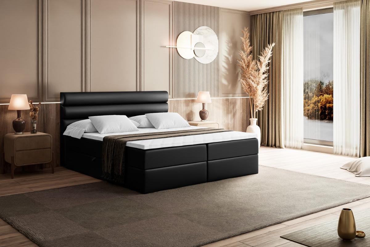 BOXBETT mit Matratze H4 und Lattenrost - CELESTIA - 140x200 cm - H4 - Schwarz Hochglanz - Schwarz Hochglanz, Holzwerkstoff (140/200cm) - ALTDECOR