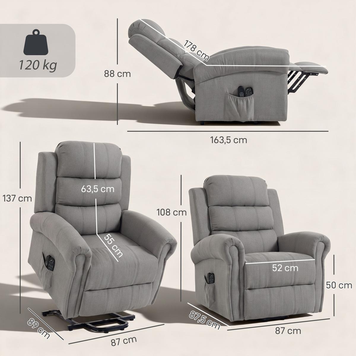 RELAXSESSEL Polyester Hellgrau - Hellgrau/Schwarz, Textil/Metall (87/108/87.5cm) - HOMCOM