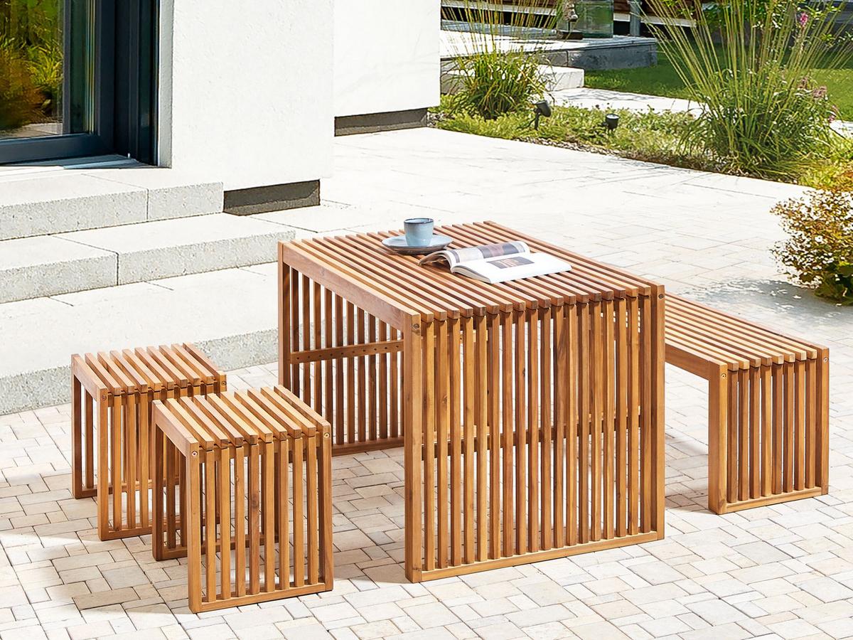 GARTENMÖBEL SET 4-Sitzer Akazienholz hellbraun 4-teilig Bellano - Hellbraun, Holz - Beliani
