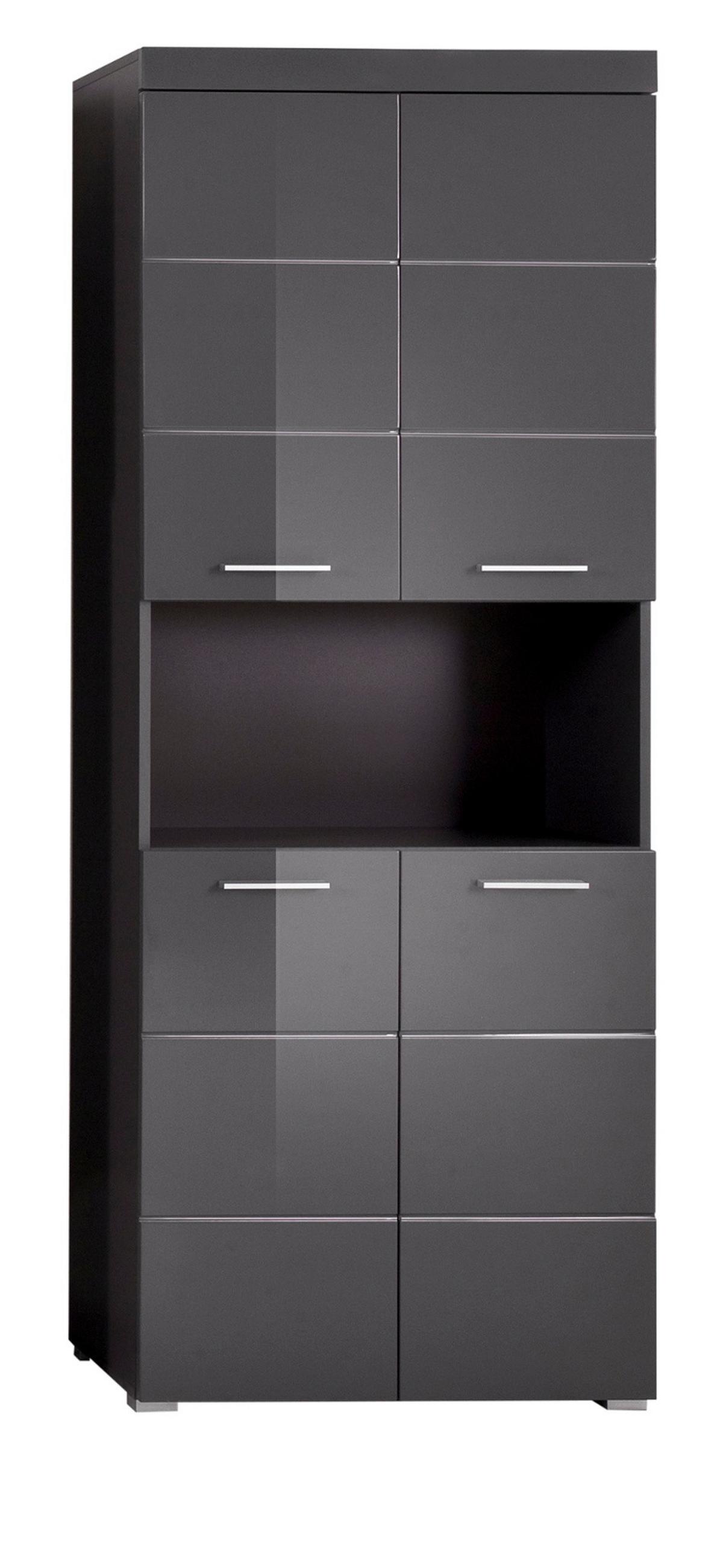 HOCHSCHRANK grau Hochglanz 73 x 190 cm, Badschrank 4-türig - Grau, Holzwerkstoff/Kunststoff (73/190/31cm) - Top.Furn