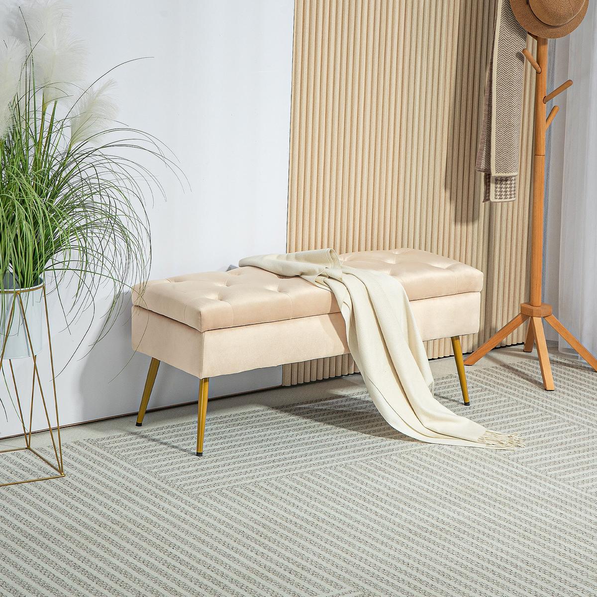 TRUHENBANK mit Samtoptik für Flur Metall Beige - Beige, Kunststoff (35/43/102cm) - HOMCOM