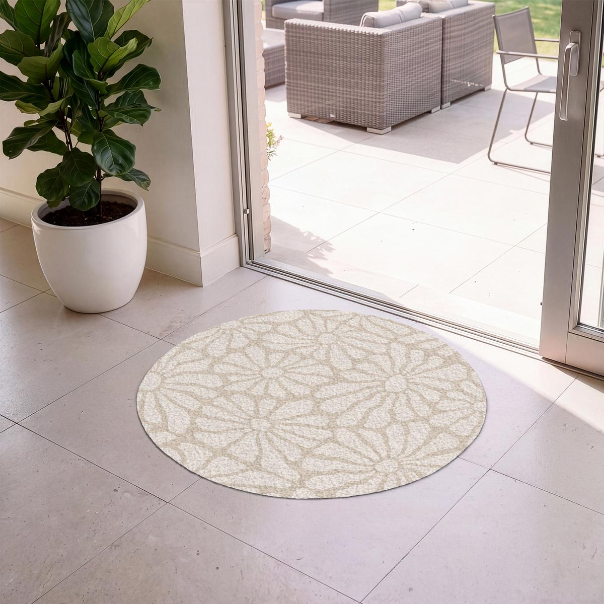 FUSSMATTE Floral - Druck - Beige - Braun - Minimalistisch Schmutzfangmatte 90x90 cm - Sandfarben, Kunststoff (90/0.4cm) - MuchoWow