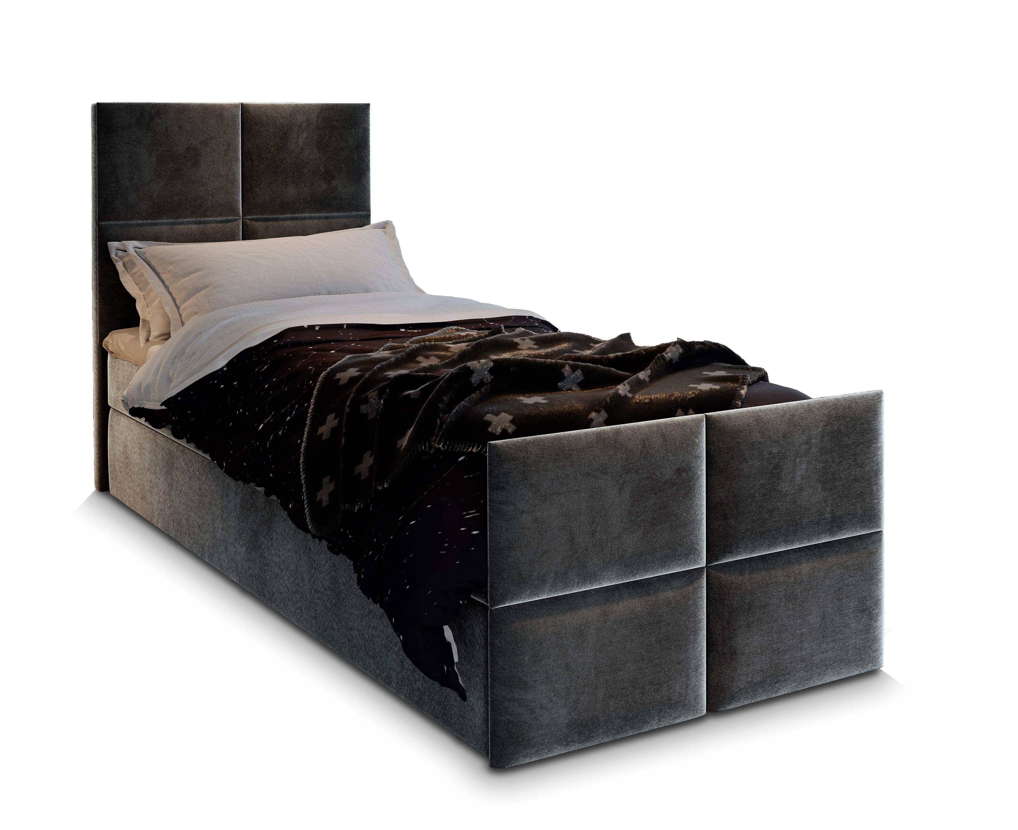 BOXBETT ARIEL 80 80x200 cm mit Matratze und Topper - Dunkelgrau - Dunkelgrau, Holz (80/200cm) - MASSENO