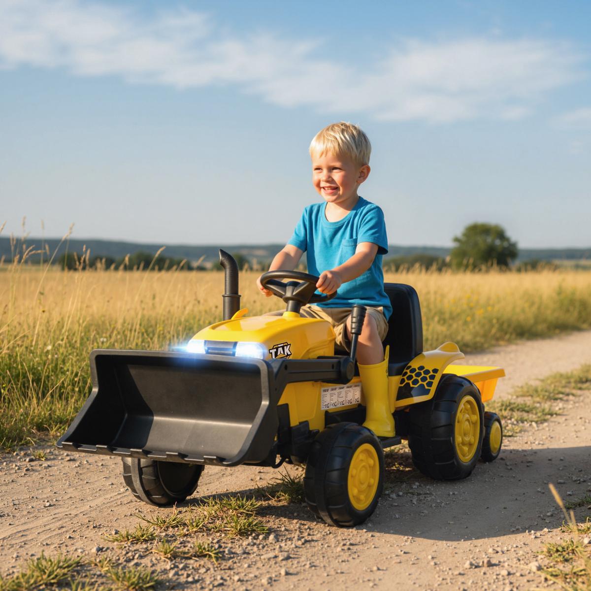KINDER-ELEKTRO-BAGGER mit Anhänger 12V mit Fernbedienung - Gelb, Kunststoff (158/58/58.5cm) - AIYAPLAY