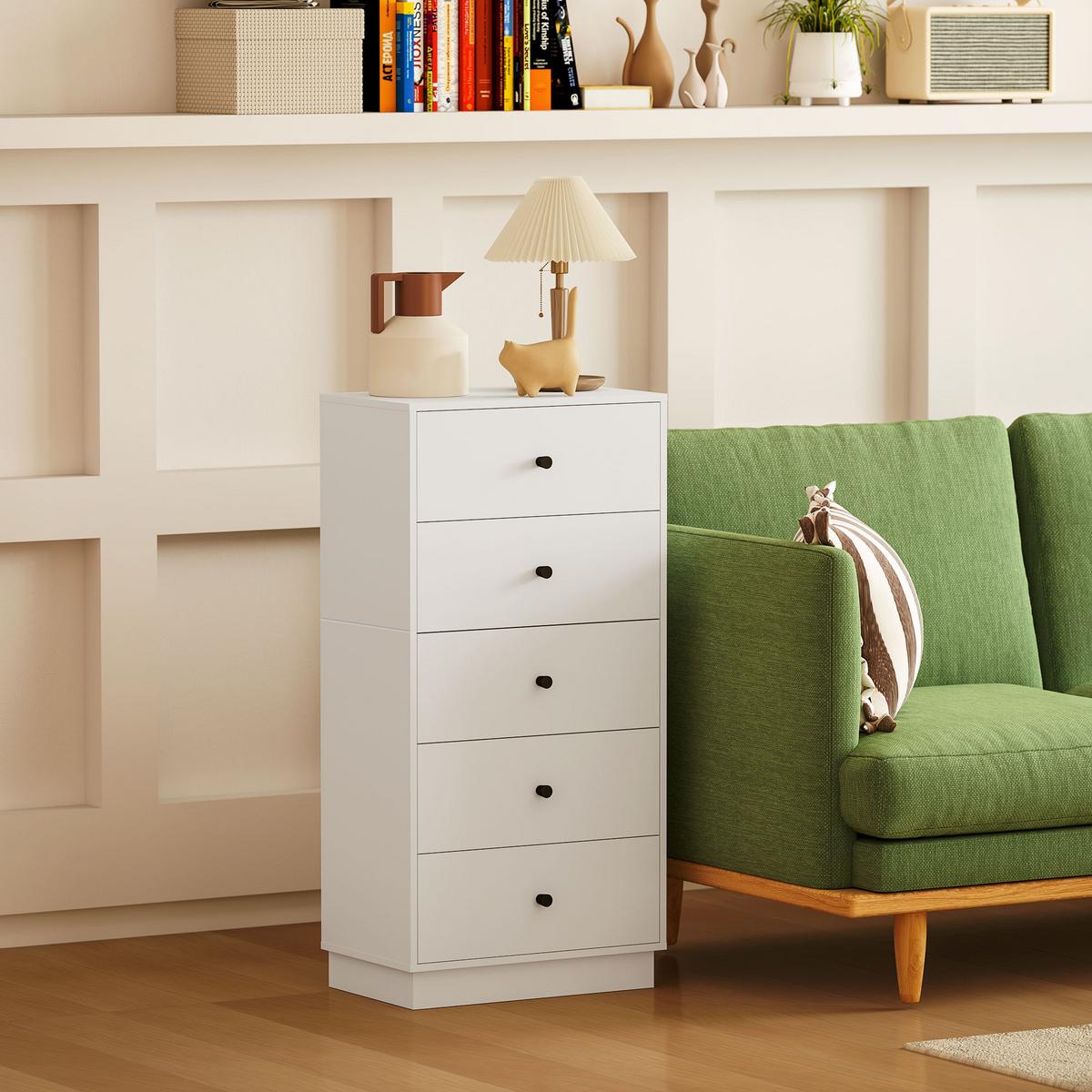 KOMMODE Sideboard mit 5 Schubladen Schrank aus Holzwerkstoff 47 x 29 x 95 cm Weiß - Weiß, Holzwerkstoff (29/95/47cm) - HOMCOM