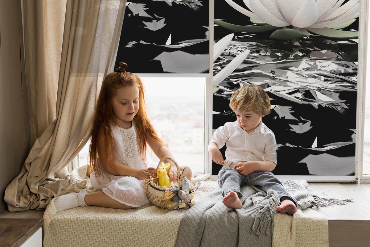 INNENROLLO - Fensterrollo - Rollo - 70x140 cm - Seerosen - Schwarz, Kunststoff (70/140/0.5cm) - TULUP