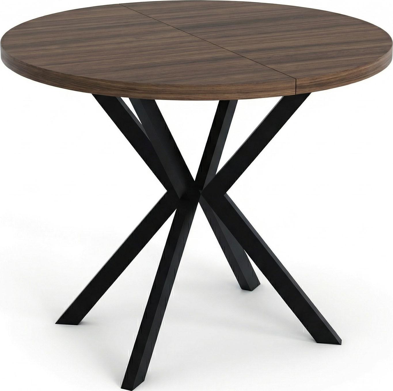 ESSTISCH Valeo runder ausziehbarer, Walnuss Braun 120-200/120/76 cm - Walnussfarben/Schwarz, Holzwerkstoff/Metall (200/120/76cm) - WFL GROUP