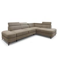 ECKSOFA AVISE MV R-S Beige Velours-Stoff mit Schlaffunktion - Beige, Holzwerkstoff/Textil (268/195cm) - MASSENO