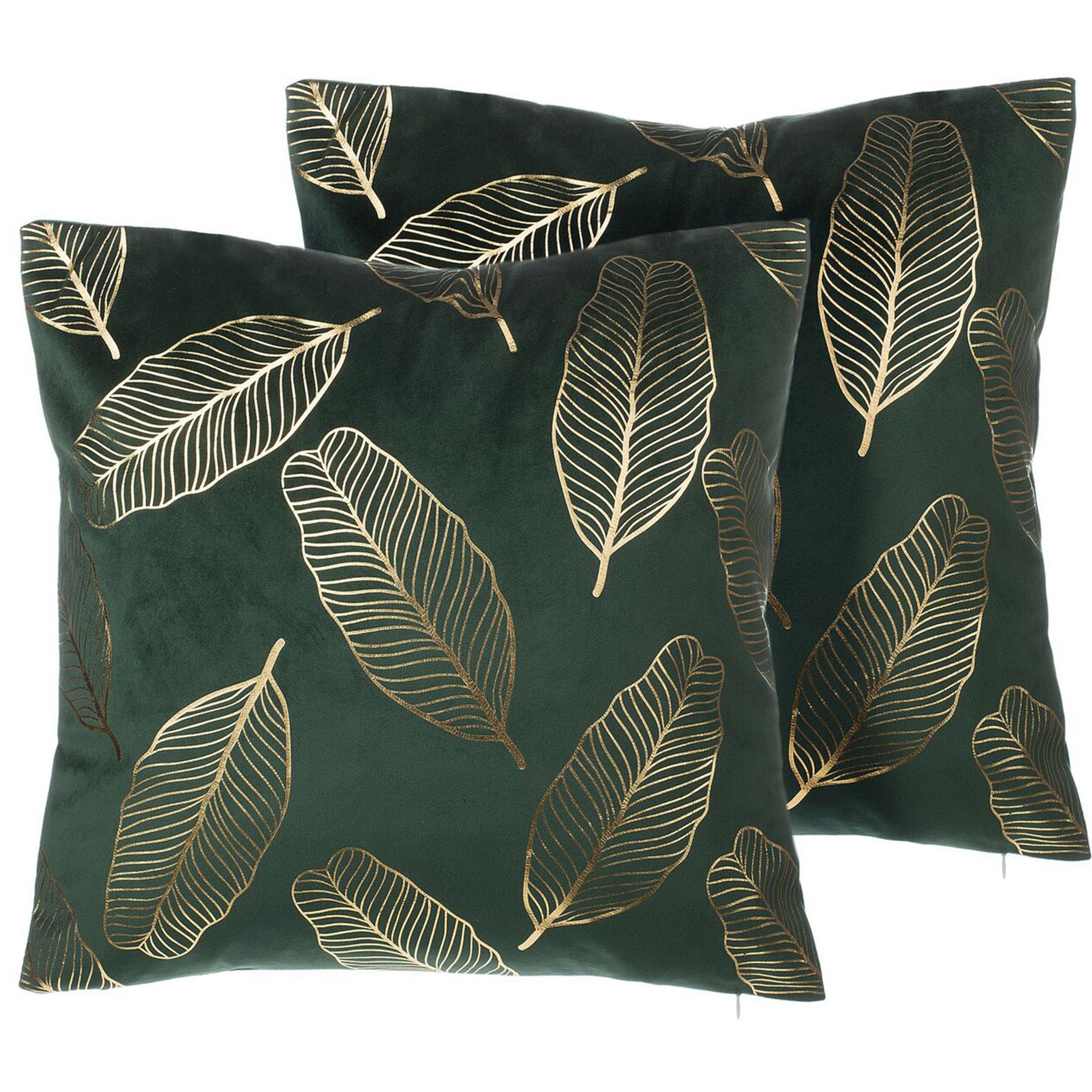 DEKOKISSEN 2er-Set Dunkelgrün 45/45 cm Freesia - Dunkelgrün, Textil (45/45cm) - Beliani