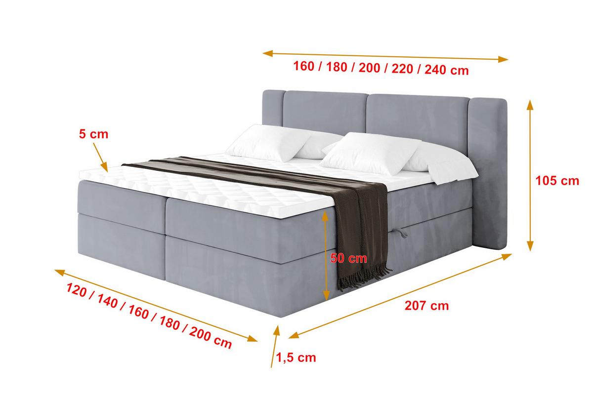 BOXBETT mit Matratze H4 - EVON - 180x200 cm Grau - Grau, Holzwerkstoff (180/200cm) - ALTDECOR