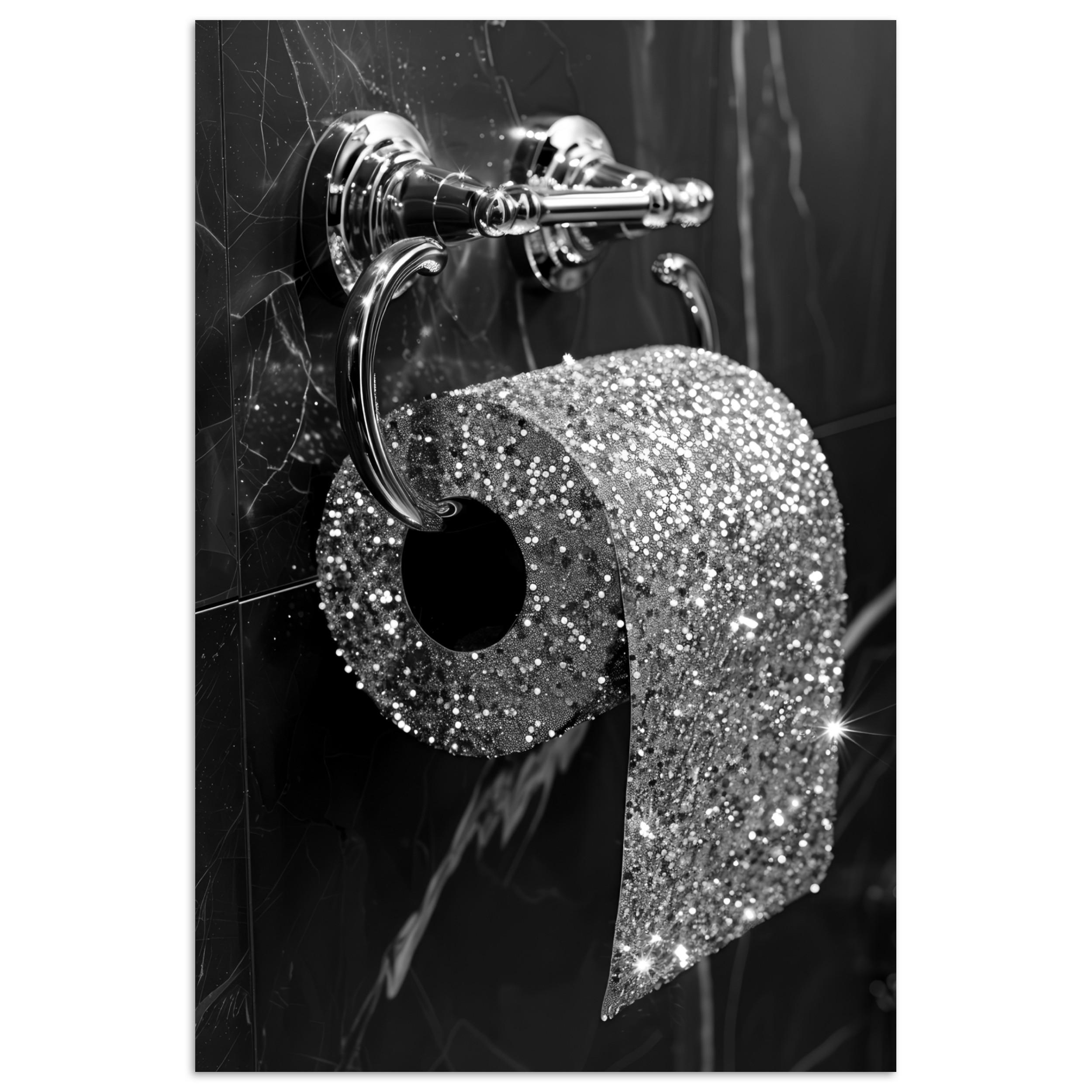 POSTER WC - Toilettenpapier - Schwarz und weiß - Glitter Room Decor 20x30 cm - Silberfarben, Papier (20/30/0.1cm) - MuchoWow