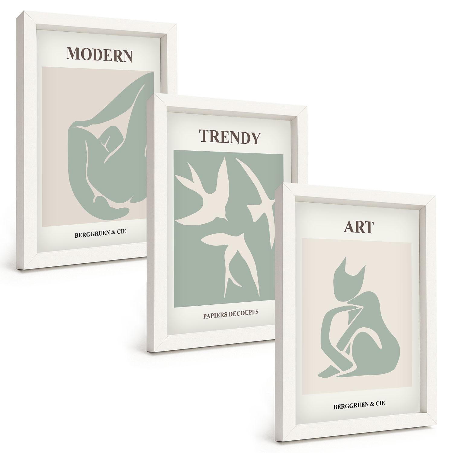 BILDER SET 3er Set - 20x30 cm Weißer Rahmen - Matisse abstrakte Figuren - Weiß, Kunststoff (20/30cm) - TULUP