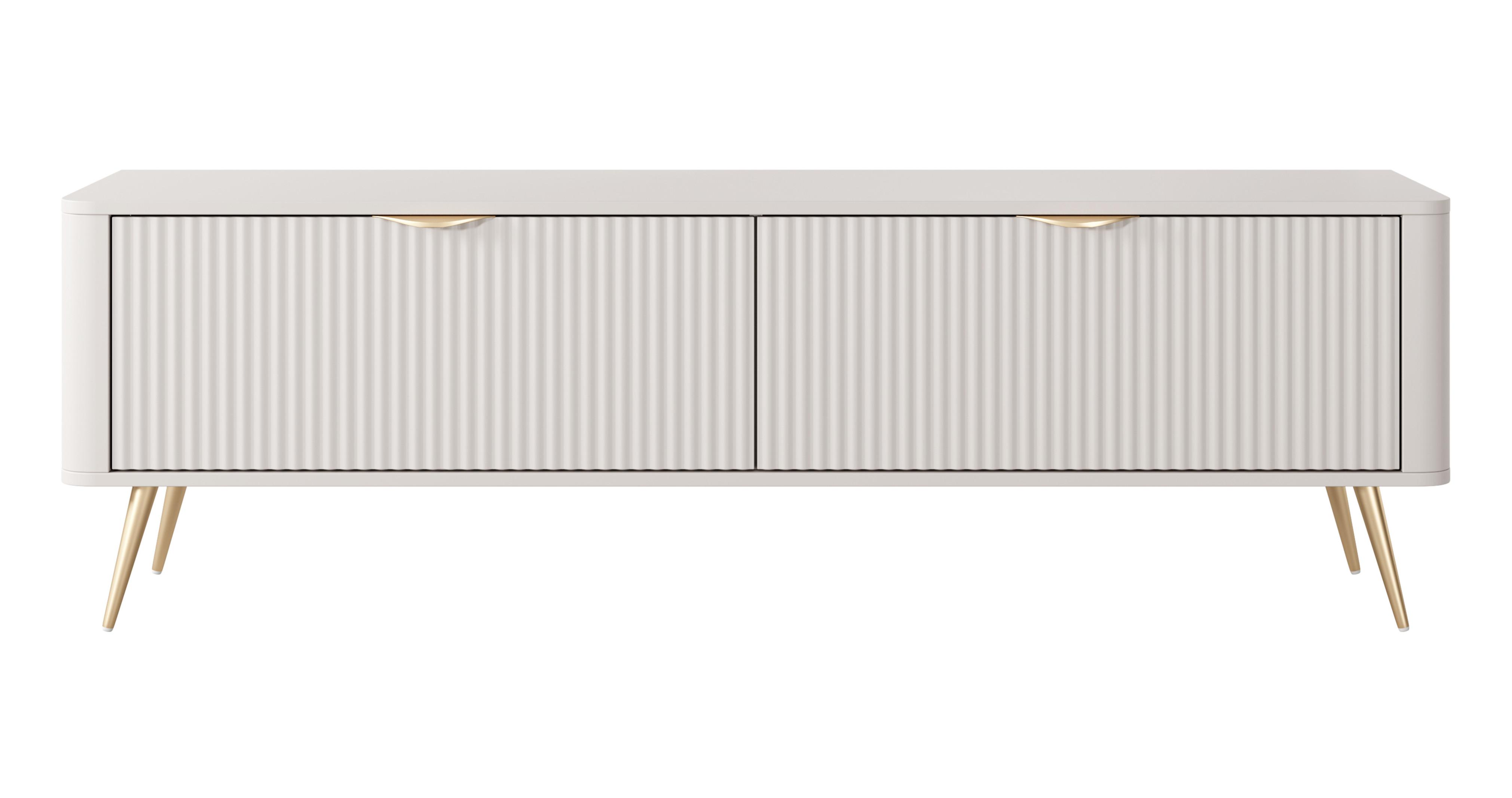 LOWBOARD Vespasia 2T Beige 163,2/51/38 cm – Geriffelten Fronten - Beige/Goldfarben, Holzwerkstoff/Metall (163.2/51/38cm) - AX Living
