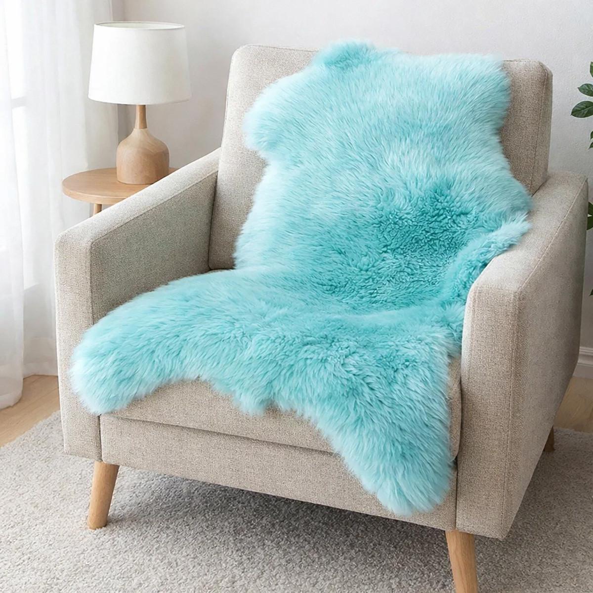 FELL Öko Lammfell Schaffell Türkis Hellblau ca. 110 cm - Türkis/Hellblau, Fell (60/110cm) - Provellus