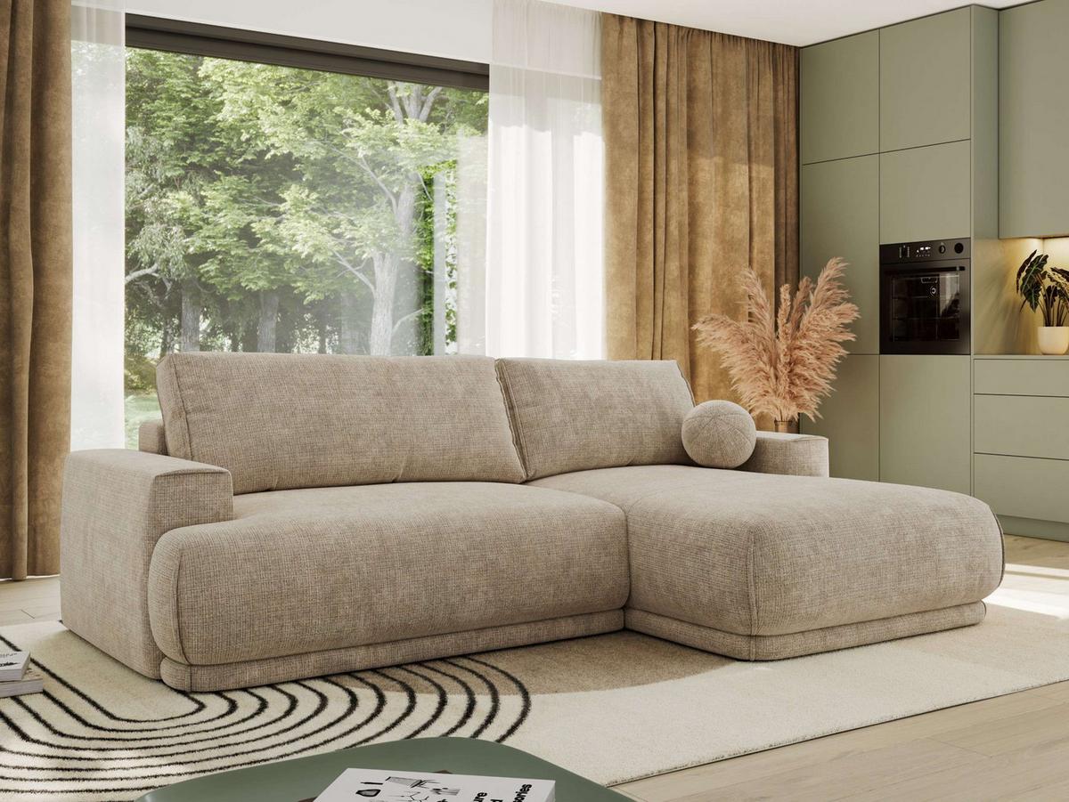ECKSCHLAFSOFA RINA L Beige Schenille grob gewebt - rechts - Beige/Schwarz, Kunststoff/Textil (170/267cm) - MKS