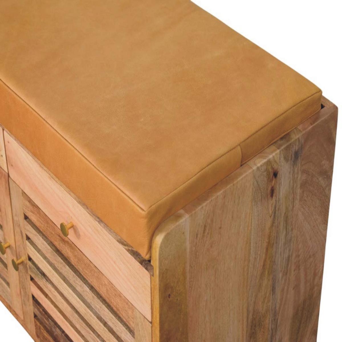 REGAL mit Eichenoptik-Finish, 2 Schubladen, 4 Ablagen, 2 Türen, hellbraun. - Hellbraun, Leder/Holz (85/56/40cm) - Artisan Furniture