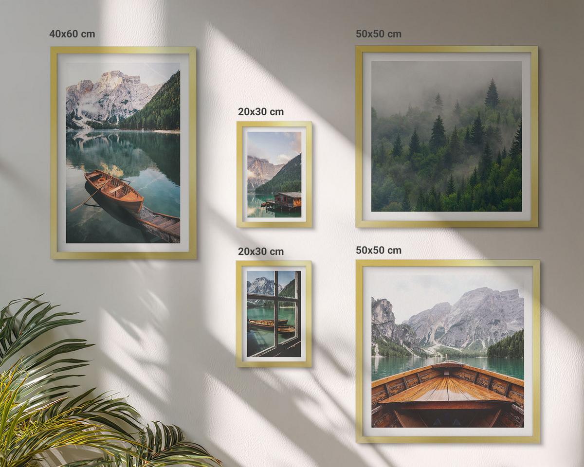 BILDER SET 5er Set - 50x50 cm & 20x30 cm & 40x60 cm Goldrahmen - Straßen, Häuser, Pflanzen, Töpfe - Goldfarben, Kunststoff (40/60cm) - TULUP