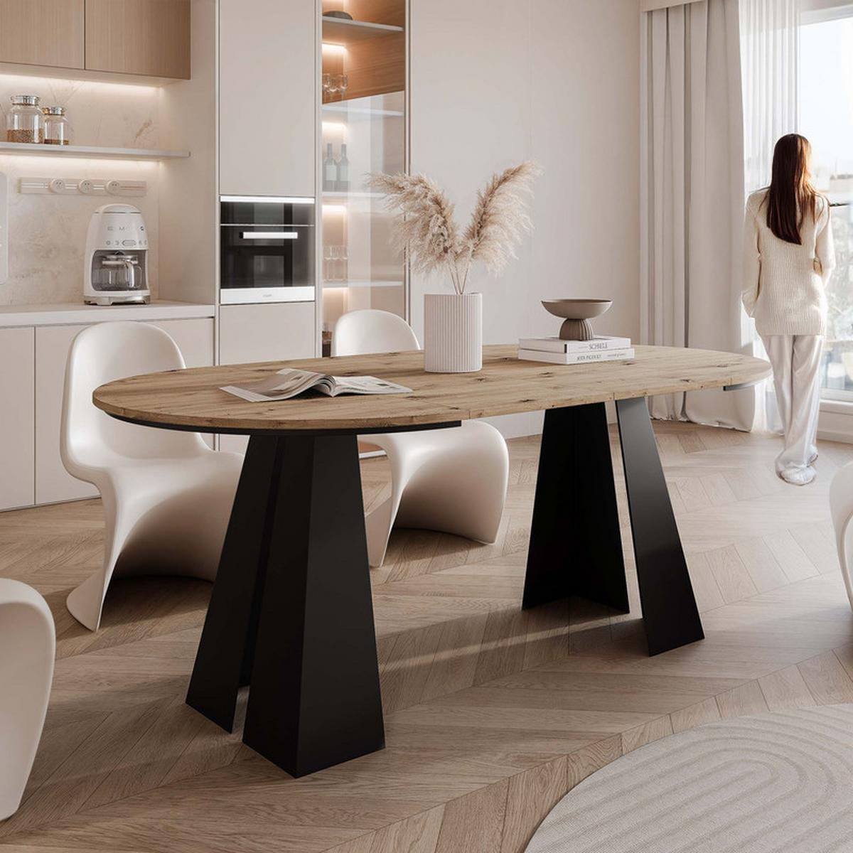 AUSZIEHTISCH FORTE 120/76 cm, Schwarz / Artisan-Eiche - Schwarz/Eiche Artisan, Holzwerkstoff/Metall (120/120/76cm) - Idohome