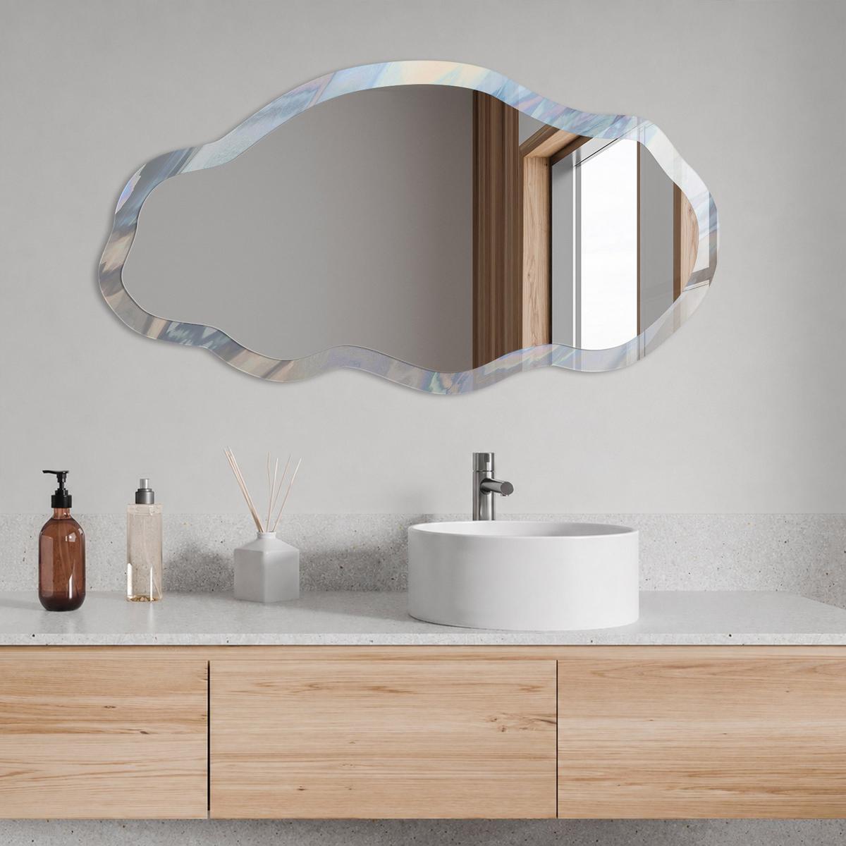 SPIEGEL 90x45 cm asymmetrisch mit Druck - Pastellabstraktion - Transparent, Glas (45/90/0.4cm) - TULUP