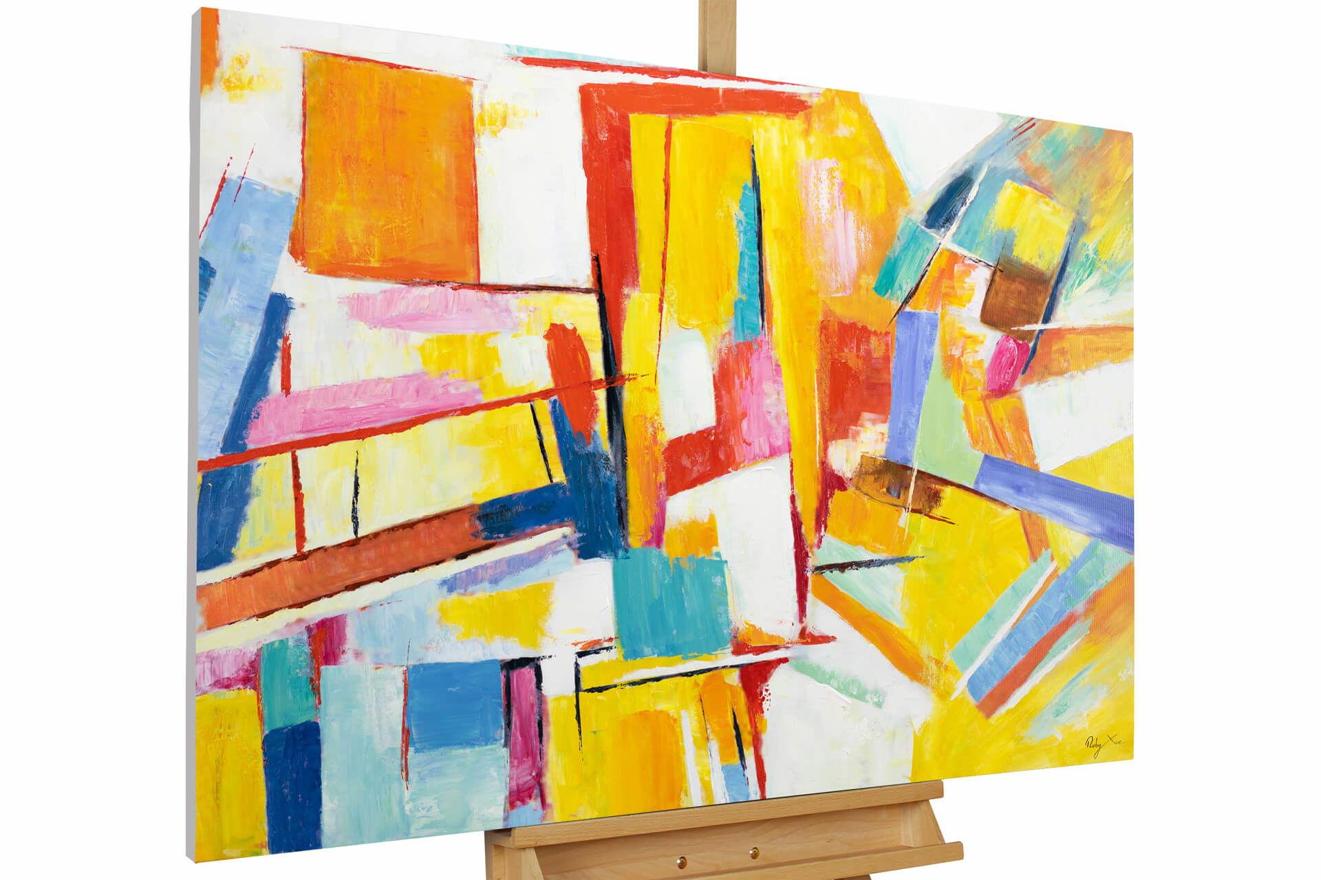 ACRYLBILD HANDGEMALT 120/80 cm - Blau/Gelb, Holz/Textil (120/80cm) - KUNSTLOFT
