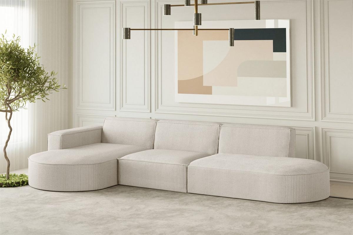 ECKSOFA Palma In Scala - Beige, Holzwerkstoff/Textil (296/165cm) - Fun Möbel
