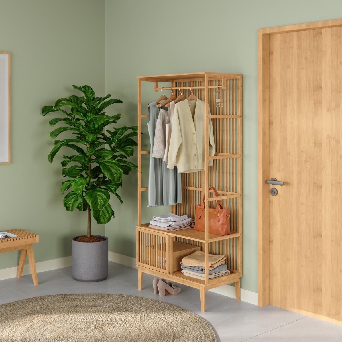GARDEROBENSTÄNDER Vemb - Naturfarben, Holz (80/185/45cm) - [en.casa]