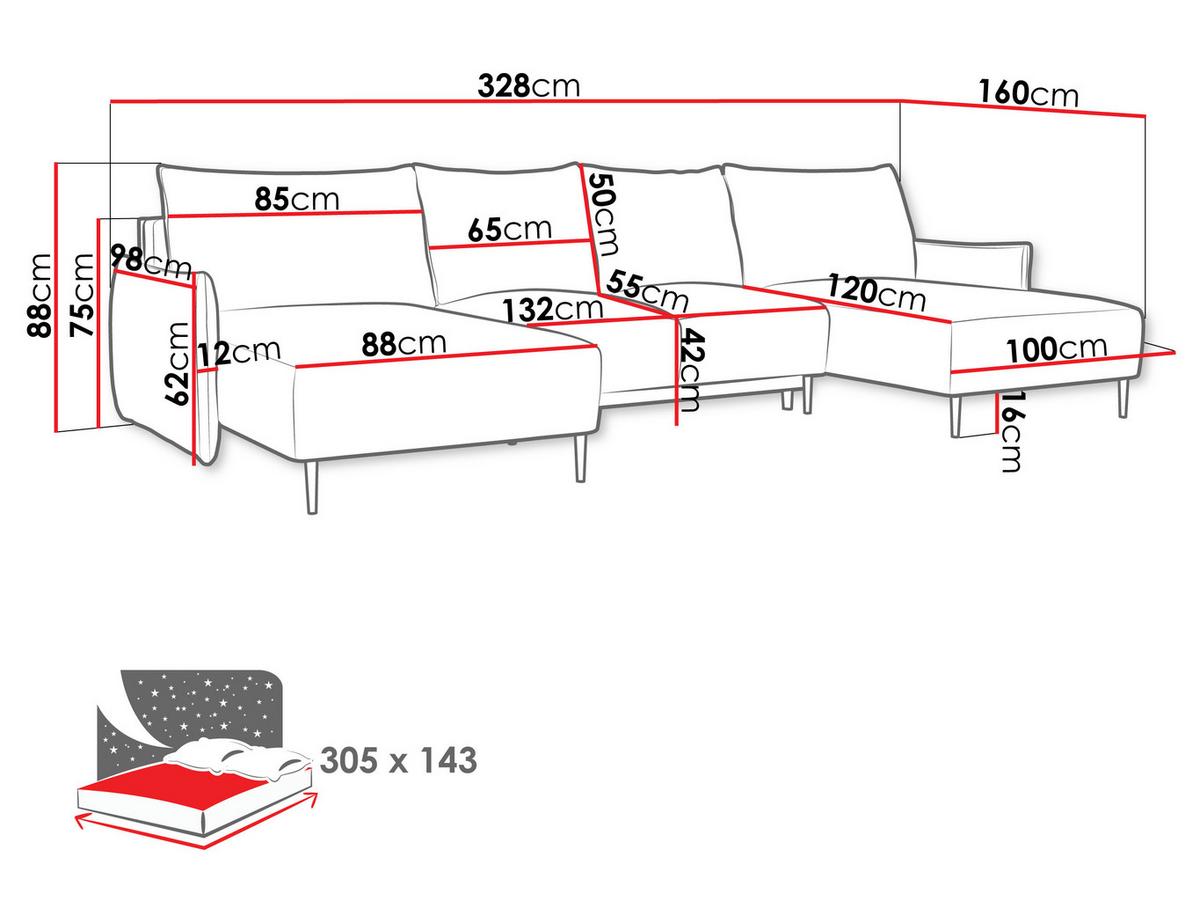 WOHNLANDSCHAFT Santi U - Hellgrau/Schwarz, Holz/Textil (328/88/160cm) - MIRJAN24