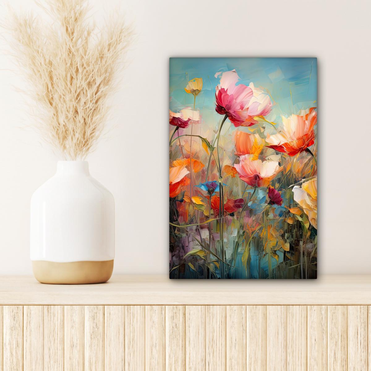LEINWANDBILD Blumen - Aquarell - Kunst - Botanisch - Natur Deko Wohnzimmer 20x30 cm - Orange, Textil (20/30cm) - MuchoWow