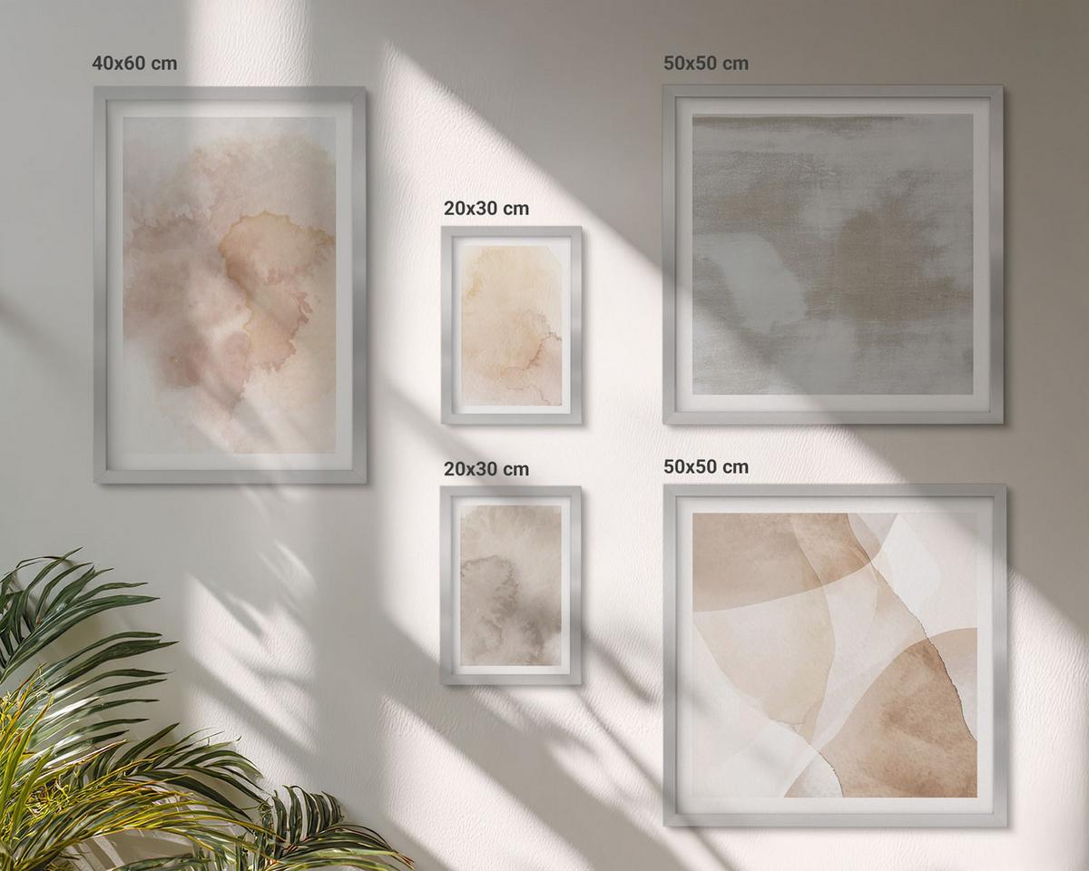 BILDER SET 5er Set - 50x50 cm & 20x30 cm & 40x60 cm Silberner Rahmen - Warme Aquarell-Pastelltexturen - Silberfarben, Kunststoff (40/60cm) - TULUP