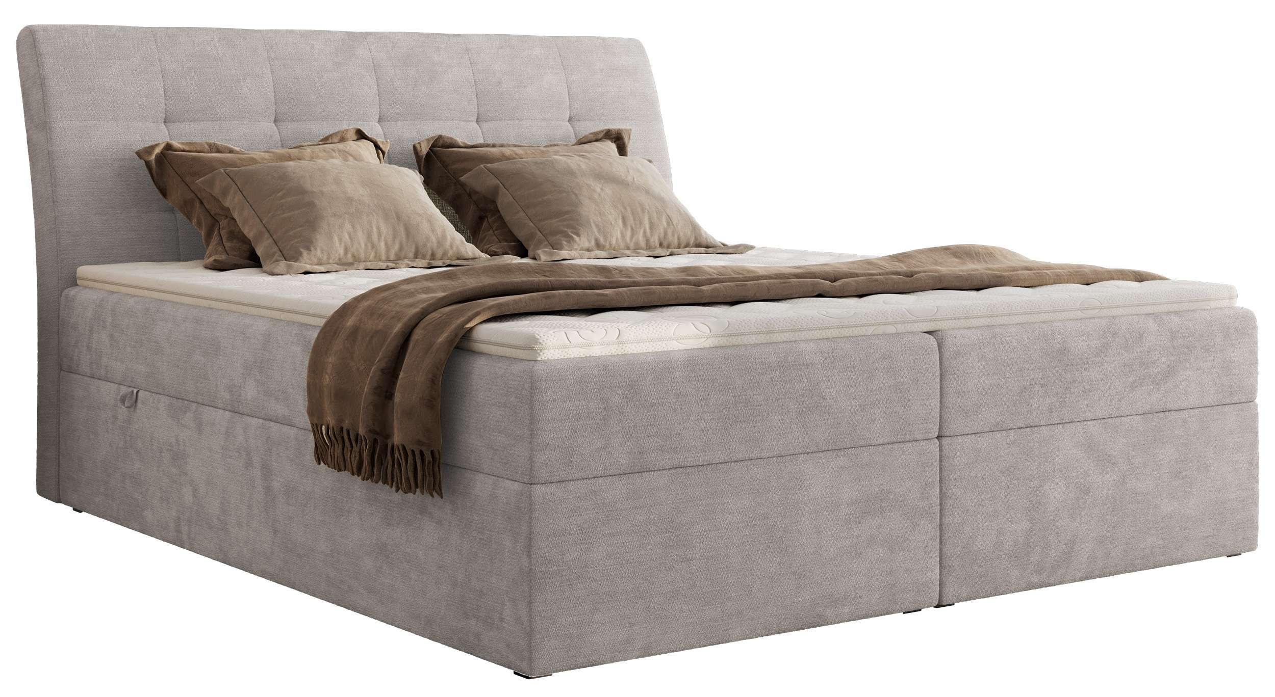BOXBETT DAGOS 120/200 - Hellgrau Schenille glatt - H4 - Topper T25 - Hellgrau, Textil (120/200cm) - MKS