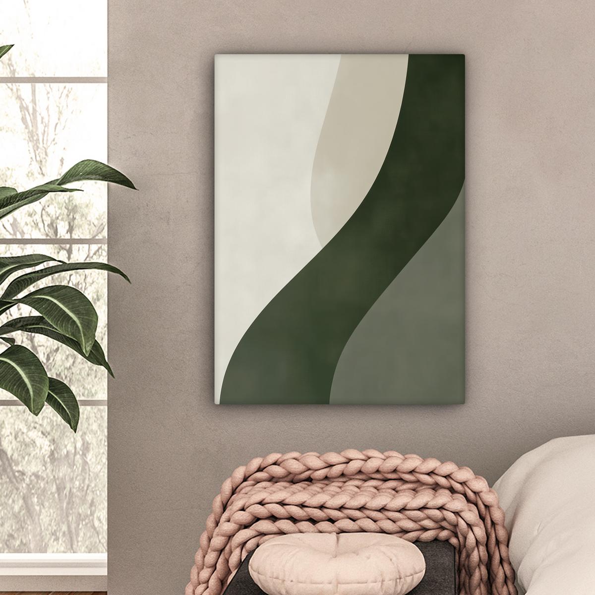 LEINWANDBILD Japandi - Grün - Abstrakt - Modern Wandbild Wohnzimmer 60x80 cm - Salbeigrün, Textil (60/80cm) - MuchoWow