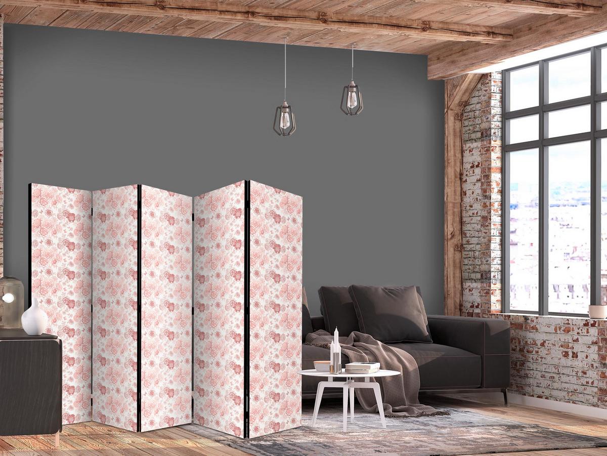 PARAVENT Beidseitig Bedruckter 5-tlg 225x172 cm Rosa Blumen - Rosa, Holz/Textil (225/172/3cm) - Muralo