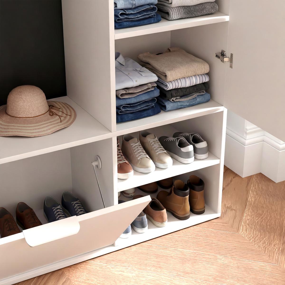 GARDEROBE mit Spiegel ELIOR - Weiß, Holz (100/189.4/33cm) - Idohome