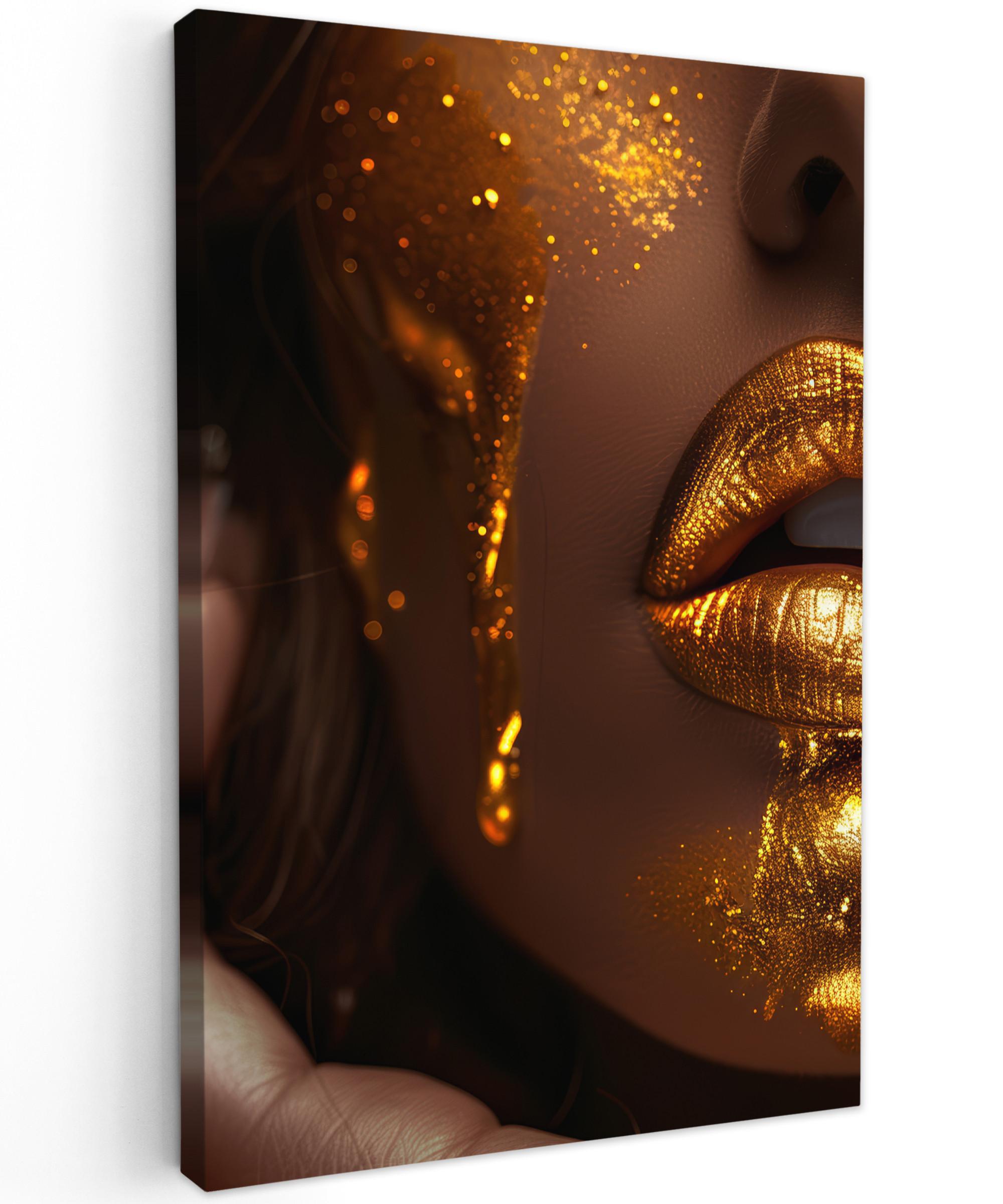 LEINWANDBILD Frau - Gold - Luxus - Porträt Deko Groß 90x140 cm - Goldfarben, Textil (90/140cm) - MuchoWow