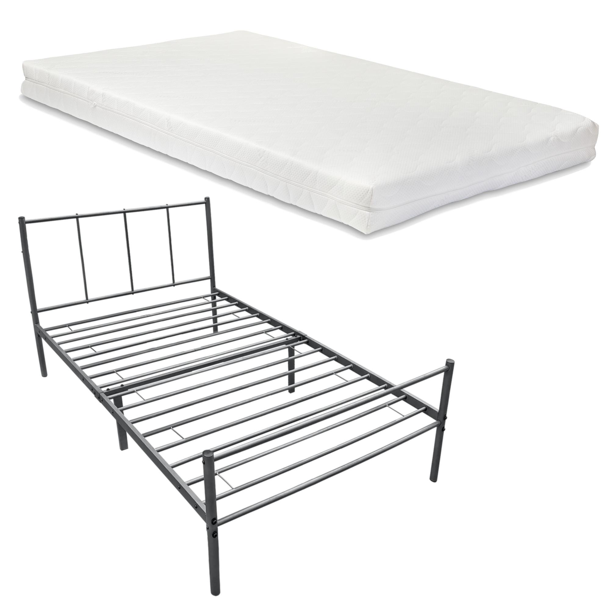 METALLBETT Laos mit Matratze - Dunkelgrau, Textil/Metall (90/200cm) - [en.casa]